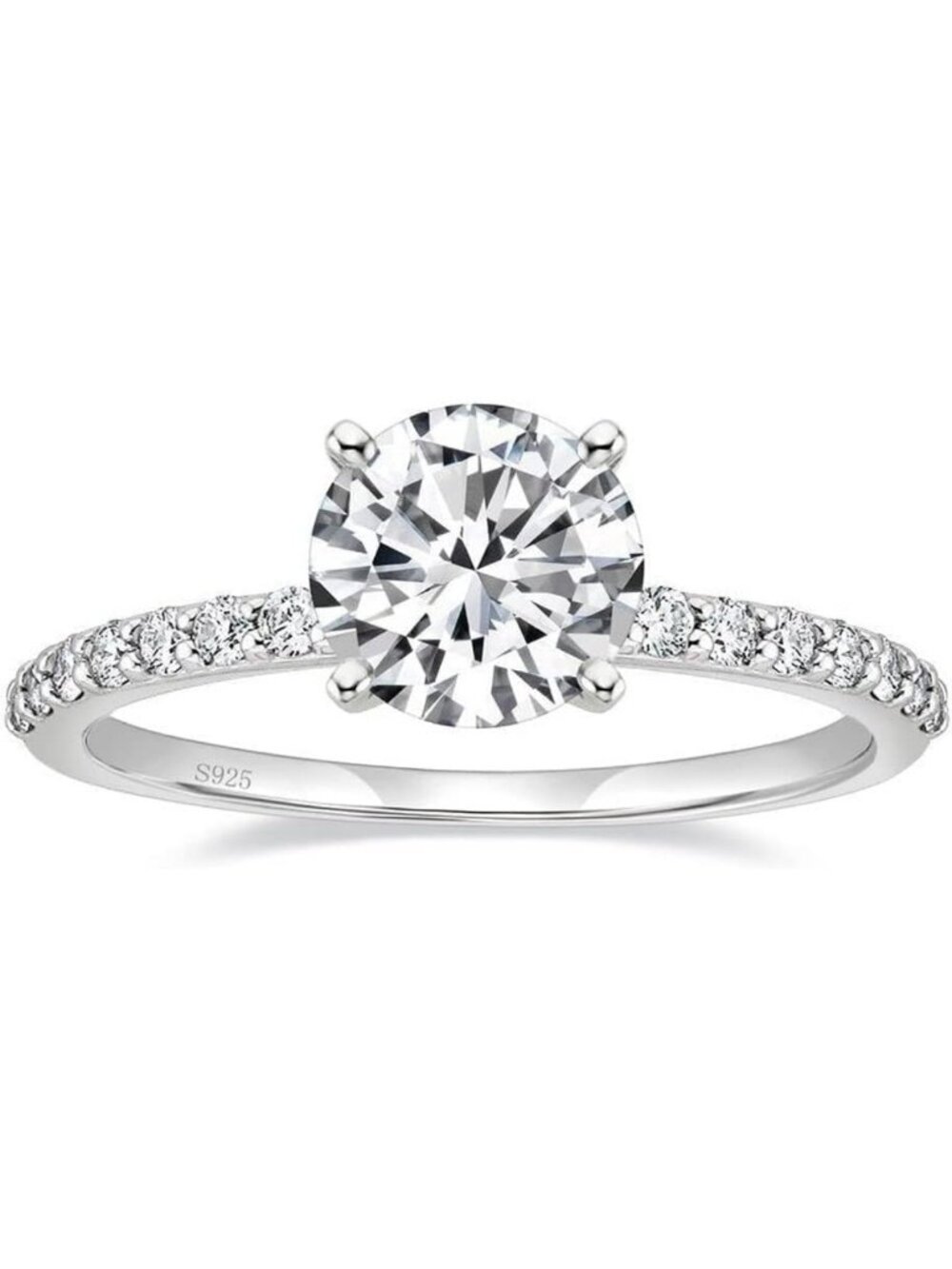 925 Sterling Silver Round Cut Engagement Ring for Women, Sizes 3-13, Elegant
